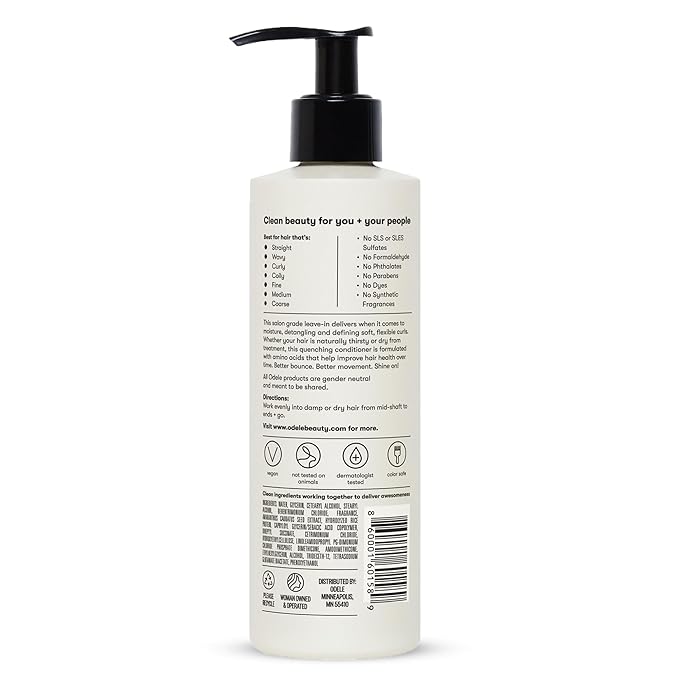 Vegan Leave-In Conditioner, for Deep Moisture, Detangling, Frizz Control, Weightless Shine, and All Hair Types + Textures, 8 fl oz