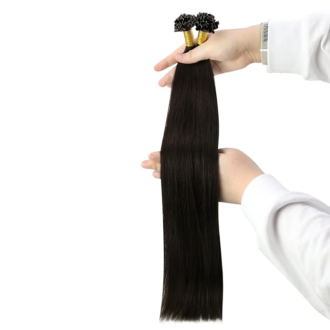 YoungSee Utip Hair Extensions Human Hair Dark Brown 24 Inch U Tip Human Hair Extensions Dark Brown 50s/50g Hot Fusion
