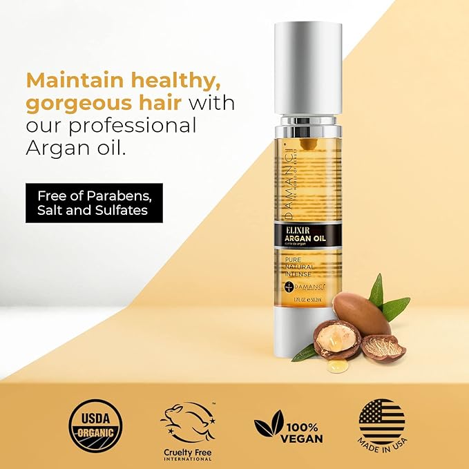 Elixir Argan Oil, Heat Protectant Oil and Leave In Conditioner for Hair Repair, Heal Split Ends and Control Frizz, No Oily Residue (1.7 oz Pack of 2)