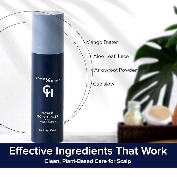 Comme Homme Scalp Moisturizer for Bald Men – Soothes & Hydrates Dry Skin, Slows Hair Regrowth – With Aloe Leaf Juice, Arrowroot Powder, Mango Butter & Capislow – Pack of 2 x 3.4 fl oz/ 100 ml