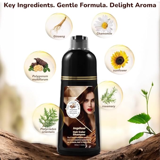 Hair Dye Shampoo 3 in 1, Instant Herb Ingrident Hair Dye to Cover Gray Hair, Long-lasting & Natual, Wine Red, 400 ML