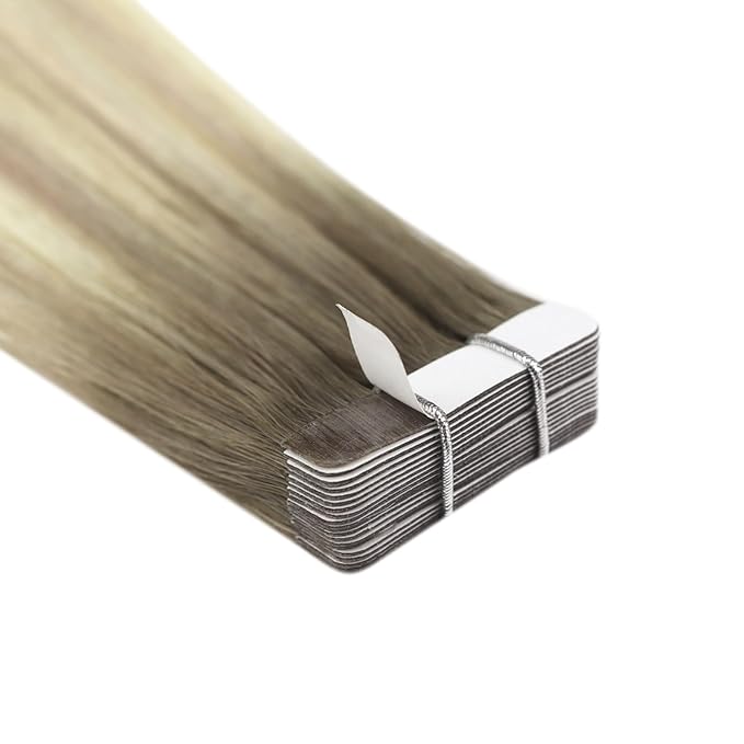 YoungSee Tape on Hair Extensions Balayage Ash Blonde Ombre Platinum Blonde Tape in Hair Extensions Real Human Hair Balayage Tape Real Hair Extensions Balayage Tape in Hair Extensions 18In 50g 20pcs
