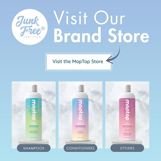 MopTop Gentle Shampoo (8oz) + Daily Conditioner (16oz) for Wavy, Curly, and Coily Hair, Color Safe, Moisturizing Hair Care Set