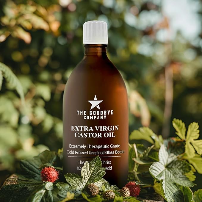 The Goodbye Company Castor Oil USDA Certified Organic Glass Bottle Pure Cold-Pressed(500 mL)100%Natural Virgin Castor Oil Unrefined Moisturise Skin Hair Growth Eyelashes,Hexane&BPA Free 16.90 Ounces