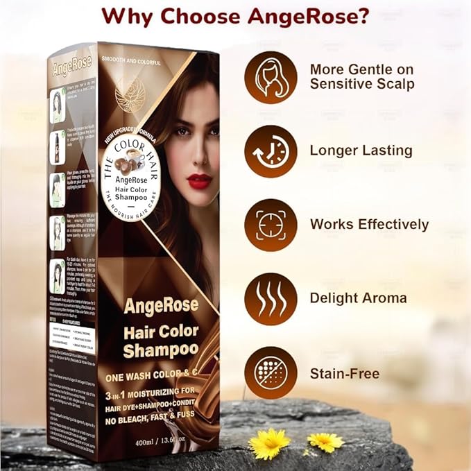 Hair Dye Shampoo 3 in 1, Instant Herb Ingrident Hair Dye to Cover Gray Hair, Long-lasting & Natual, Wine Red, 400 ML