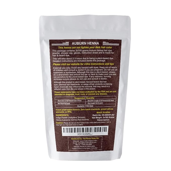 3 Packs Of Auburn Henna Hair & Beard Color/Dye 100 Grams - Natural Hair Color, Plant-based Hair Dye - The Henna Guys