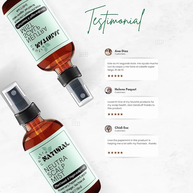 Natural Anti-Dandruff Scalp Tonic-Peppermint oil-Apple cider Vinegar- Mist for Itchy & Dry Scalp - Rosemary Water Hair Growth with Cloves, Scalp Spray to reduce Dandruff, Psoriasis,Neutral Natural