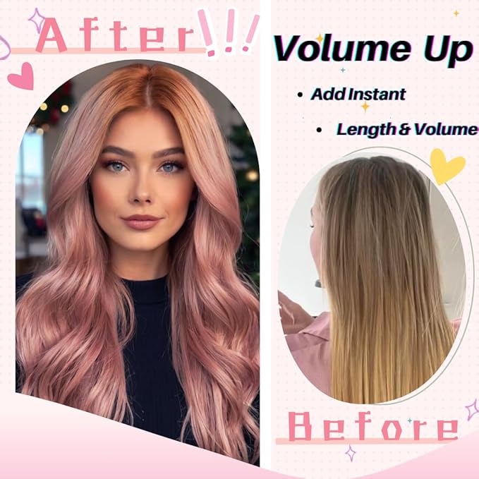 Rose Gold Pink Tape in Hair Extensions Human Hair Invisible 18 Inch Silky And Soft Tape in Human Hair Extensions for Girls
