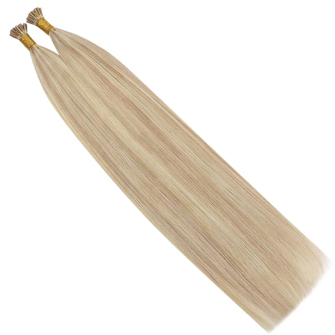 YoungSee I Tip Hair Extensions Human Hair Blonde Itips Hair Extensions Human Hair Highlight Ash Blonde with Blonde Itip Extensions 18In Invisible Tip Hair Extensions Human Hair Silky Hair 60s 50g