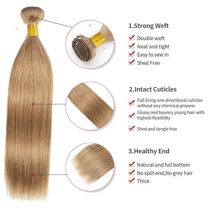 #22 Blonde Bundles Human Hair Straight Bundles 14 16 18 Inch Human Hair Weave 3 Bundle Unprocessed Brazilian Virgin Hair Ash Blonde Straight Human Hair Extensions 50 Grams/Bundle