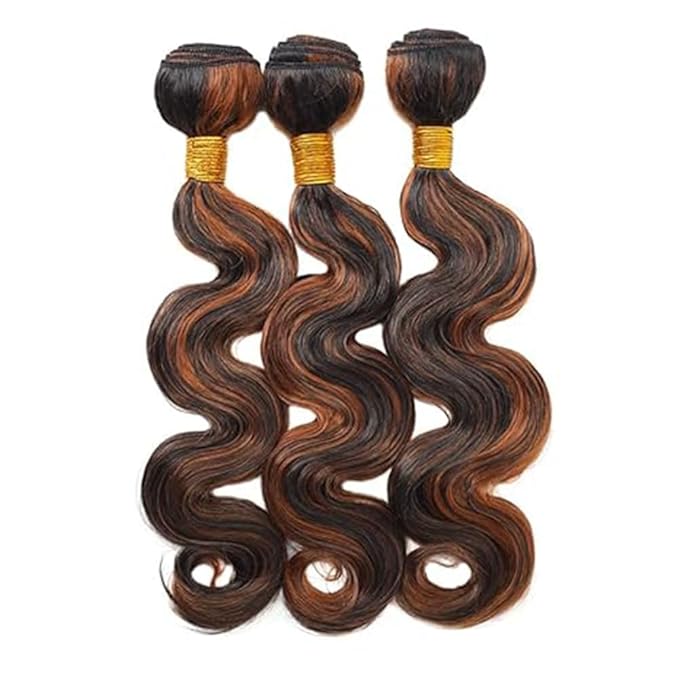 Brown With Highlight P1B30 Body Wave Bundles 1B and Light Brown Body Wave Bundles Brazilian Human Hair Soft and Silky for Women 18 18 18 Inch