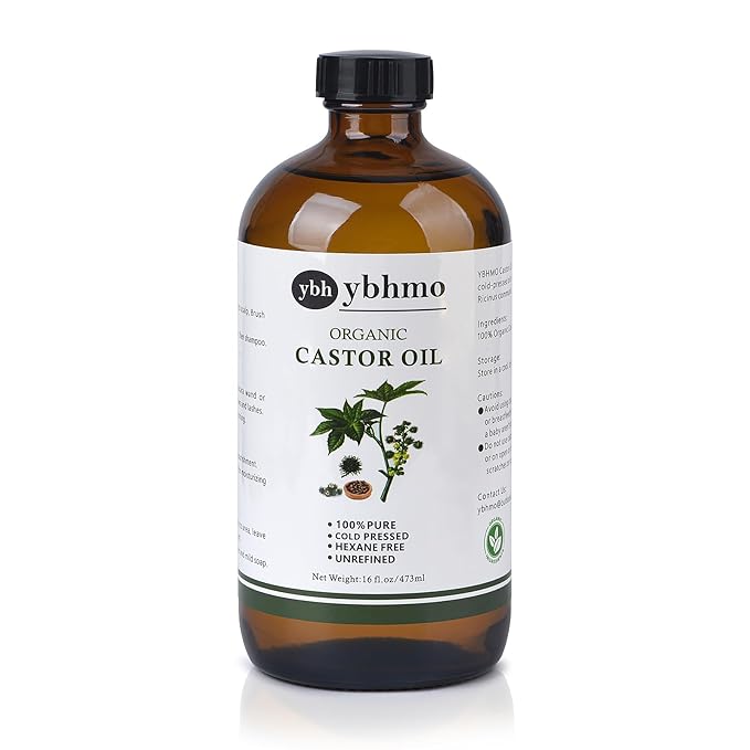 Cold Pressed Castor Oil Organic Glass Bottle(16 Fl Oz),100% Pure ,Hexane Free for Hair Growth & Care, Castor oil pack & Moisturize Body Skin
