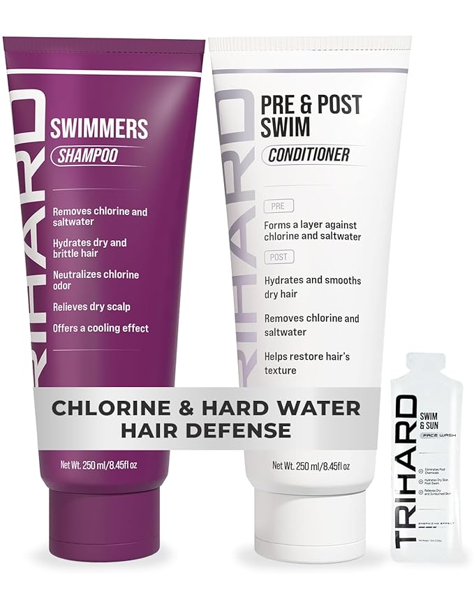 TRIHARD Chlorine Defense Swim Shampoo and Conditioner Combo, Protect and Hydrate Hair from Pool & Ocean, Nourishing Pre and Post Swim Chlorine and Hard Water Hair Protection