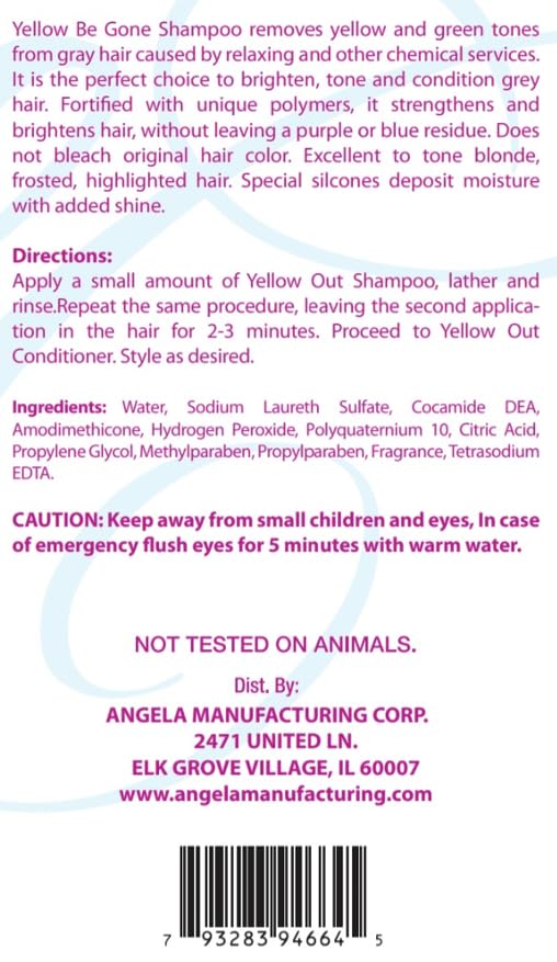 Yellow Be Gone Shampoo 12oz/354ml (1 Pack) Clarifying Brassiness Neutralizer for Bleached, Blonde, Gray & Highlighted Hair, Restores Shine & Cool Tones, Purple Toning Formula