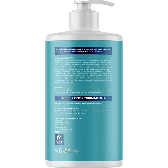 Biotin Conditioner for Thinning Hair - Volumizing Conditioner for Fine Thin & Weak Hair - Sulfate Paraben & Silicone Free with Nourishing Plant Proteins Argan Oil Green Tea & B Vitamins (25 Fl Oz)