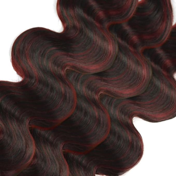 Highlight Human Hair Bundles Burgundy Body Wave Bundles 26 26 26 Inch 2 Tone Red and Black Bundle Grade 8A Peruvian Virgin Remy Hair Extensions