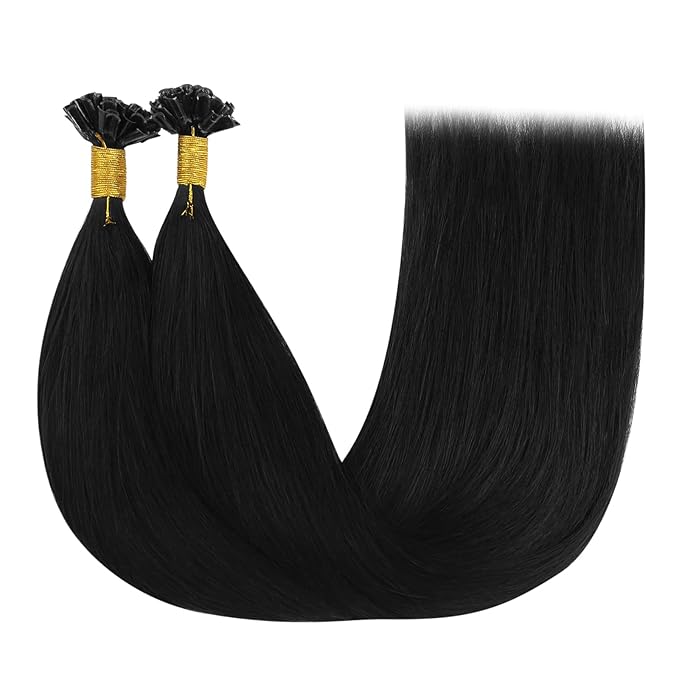 YoungSee Black U tip Hair Extensions Black U Tips Human Hair Extensions Jet Black 16In 50s/50g