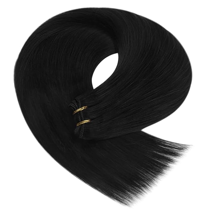 YoungSee 100G Weft Hair Extensions Black Human Hair Weft Extensions Jet Black Sew in Hair Extensions Real Human Hair Black Soft and Silky Weft Hair Extensions Human Hair 14Inch