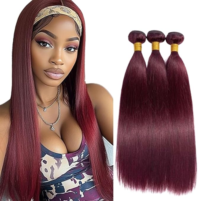 Burgundy Human Hair Bundles Straight Bundles Wine Red Human Hair 99j Brazilian Weave Wet and Wavy Soft Silky for Woman 16 18 20 Inch