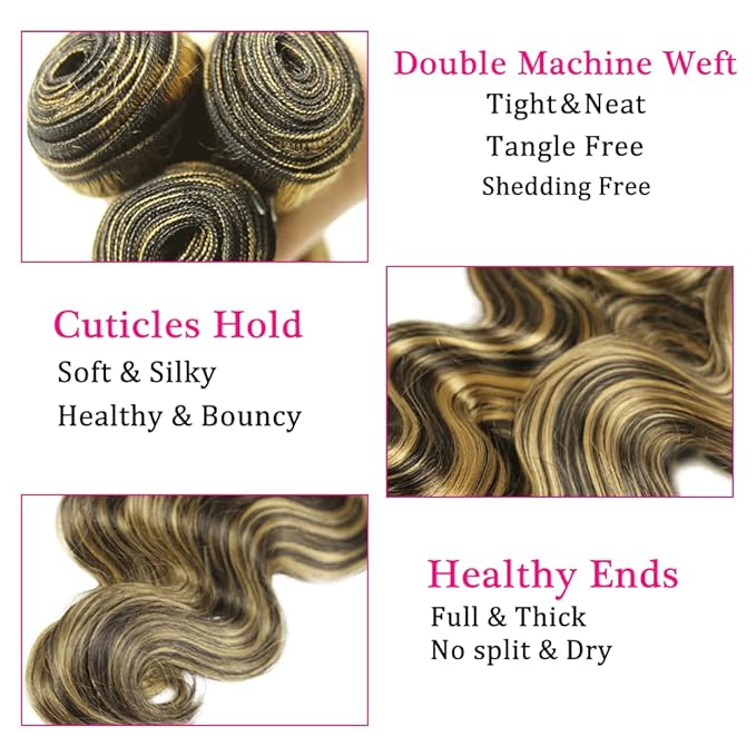 Highlight Blonde Bundles Human Hair P1B/27 Body Wave Bundle 18 18 18 Inch Niegmeag Peruvian Virgin Remy Hair Extensions 2 Tone Black and Blonde Bundles