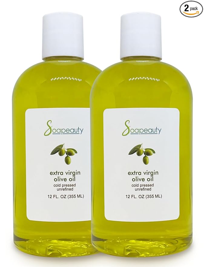Soapeauty Extra Virgin Olive Oil | 100% Pure & Natural Unrefined Cold-Pressed Carrier Oil | Body Oil for Skin, Face, Hair, and Soap Making | Carrier for Essential Oils - 24 Fl Oz (2 x 12 Fl Oz)