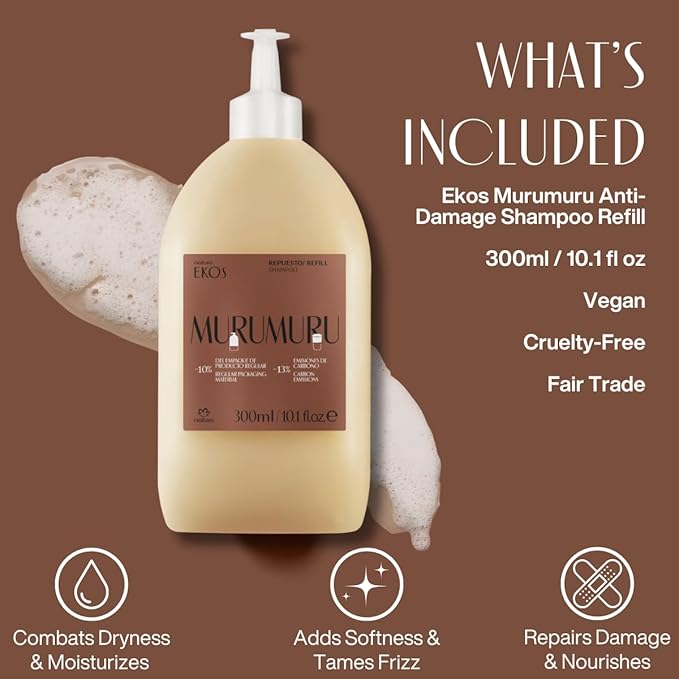natura - Ekos Murumuru Restoring Shampoo Refill - Anti-Damage - Cleanse & Moisturize Hair - Combat Dryness - Vegan Hair Care - Brazilian Beauty Secrets - Personal & Self Care - 10.1 fl oz (300ml)