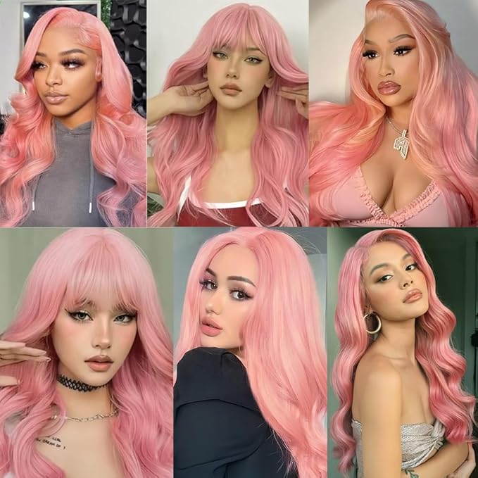 Pink Body Wave Bundles Pure Pink Human Hair Bundles Grade 8A Brazilian Virgin Remy Hair Extensions 20 22 24 Inch Double Weft Hair Weave 300g