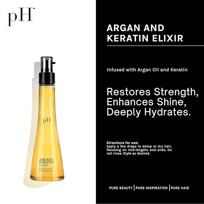 pH PURE HAIR Argan & Keratin Shampoo Hair Mask & Elixir Color Protecting - Hydrating Nourishing Formula for Deep Cleansing Heat Protection Soft & Silky Hair - Sulfate Free (8.45+8.45+3.38 Fl Oz)