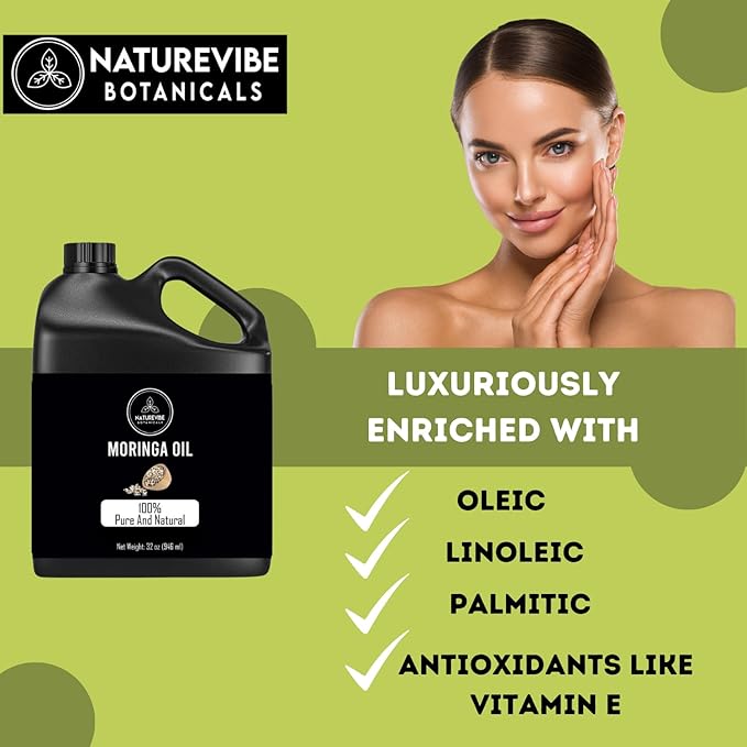 Naturevibe Botanicals Jojoba Oil 32oz and Moringa Seed Oil 32oz | Oil Combo