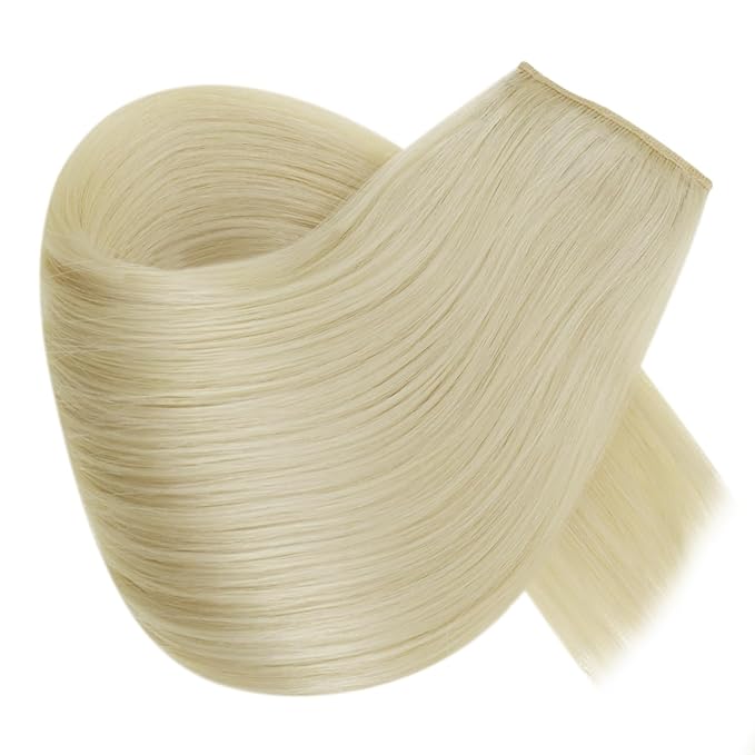 RUNATURE Wire Hair Extensions, Real Human Hair Wire Extensions Blonde, Invisible Fish Line Hair Extensions, Remy Natural Hair for Women, Add Volume, 12 Inch 70g #24 Bleach Blonde