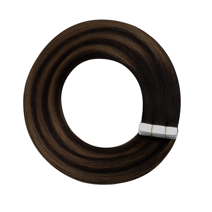 YoungSee Tape in Hair Extensions Real Human Hair Brown Balayage Hair Extension Tape in Ombre Dark Brown Roots to Brown Tape in Hair Extensions Human Hair 14In Tape On Hair Extensions Natural 20pcs 50g