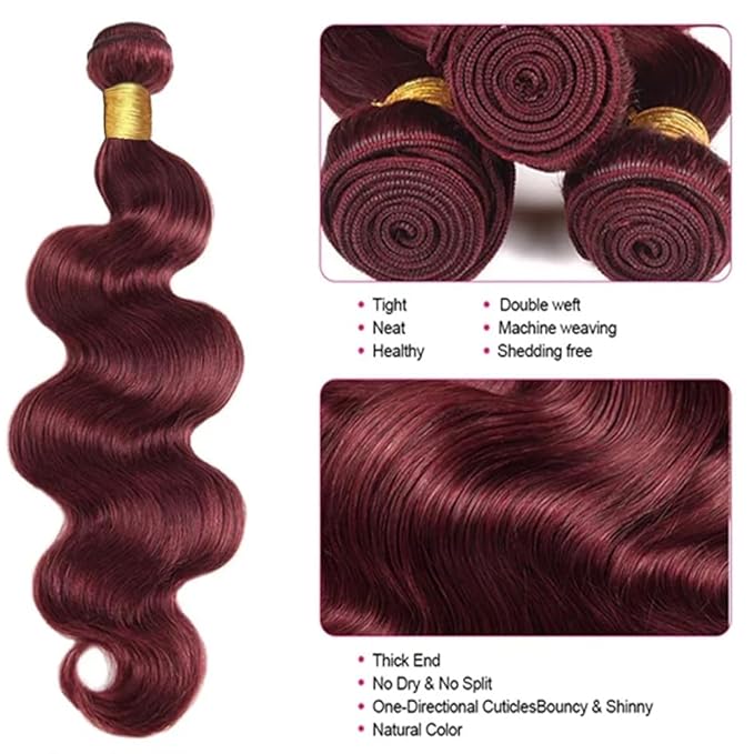 Burgundy Body Wave Bundles Human Hair Color 99j Body Wave Bundles Wine Red Brazilian Human Hair Wet and Wavy Soft Silky for Black Woman 10 12 14 Inch