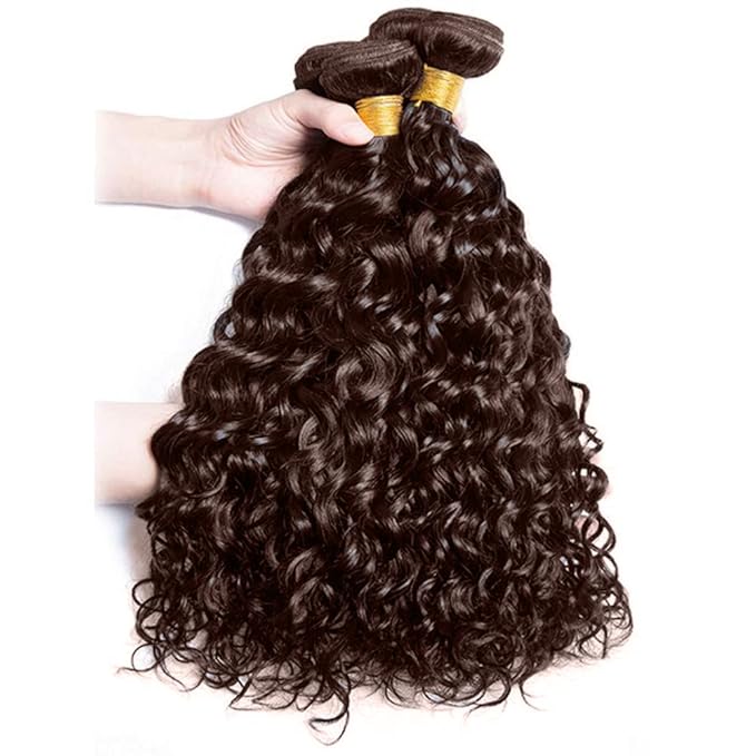 #4 Brown Bundles Human Hair Water Wave Bundles 24 24 24 Inch Human Hair Weave 3 Bundle Unprocessed Brazilian Virgin Hair Chocolate Brown Deep Curly Human Hair Extensions 50 Grams/Bundle