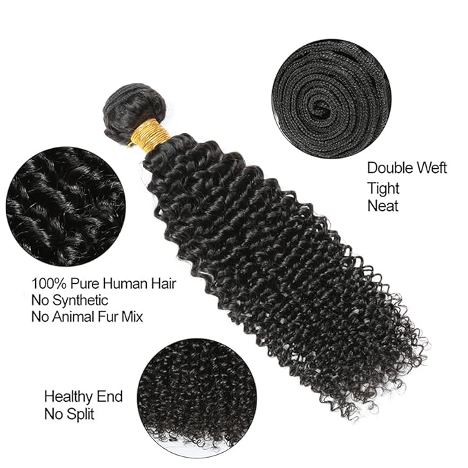 30 Inch Natural Black Kinky Curly Bundles Human Hair Color 1B Bundles Unprocessed Brazilian Virgin Remy Hair Extensions Double Weft Hair Weave
