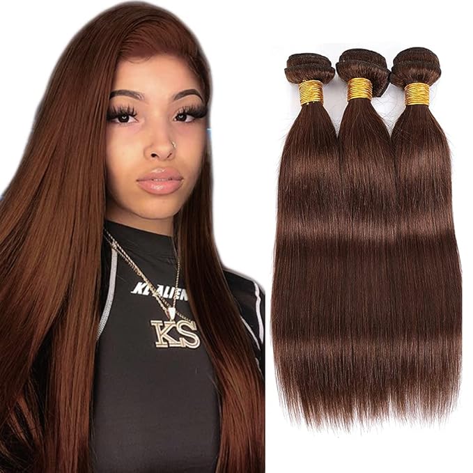 #4 Brown Bundles Human Hair Straight Bundles 24 24 24 Inch Human Hair Weave 3 Bundle Unprocessed Brazilian Virgin Hair Chocolate Brown Straight Human Hair Extensions 50 Grams/Bundle