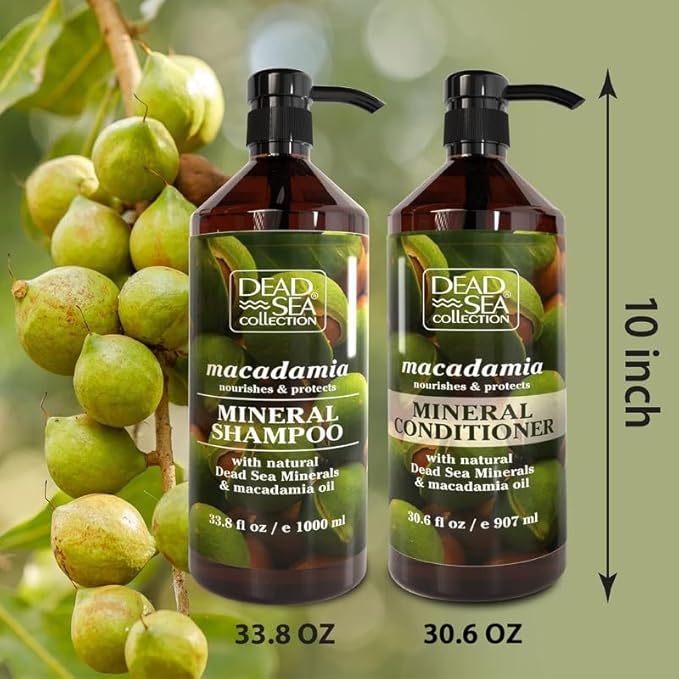 Dead Sea Collection Shampoo and Conditioner Set with Macadamia Oil – Hydrating Softening Hair Products with Dead Sea Minerals for All Hair Types – Set of 2 Bottles (33.8 & 30.6 Fl. Oz.)
