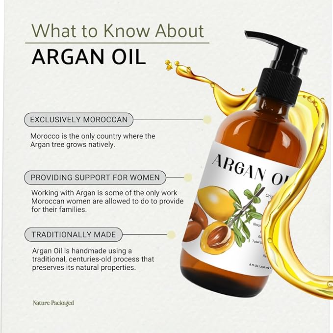 Argan Oil for Hair Growth Oil 8oz (Aceite de Argan) - 100% Pure Cold Pressed Moroccan Oil with Pump - Suitable for Colored & Damaged Hair - Argan Oil for Face, Body Oils, Nail & Scalp