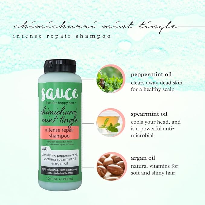 SAUCE BEAUTY Intense Repair Shampoo - Chimichurri Mint Tingle Hair Repair Shampoo - Hydrating Shampoo for Damaged Hair - Paraben and Sulfate-Free Hair Shampoo With Argan & Peppermint Oil (10 Fl Oz)