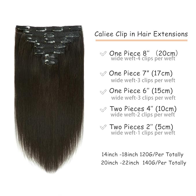 Caliee 16Inch Hair Extensions Clip in Human Hair Color 1B Natural Black Silky Straight Hair Clip in Extensions Seamless Invisible Double Weft Full Head for Woman 120G
