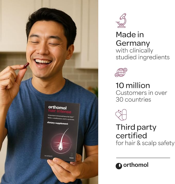 Orthomol Hair Intense, Micronutrients for Healthy Hair, Biotin, Vitamin B6, B12, Zinc, Selenium, Copper, Thiamin, L-methionine, L-cysteine, Pantothenic Acid, Capsules, 30-Day Supply