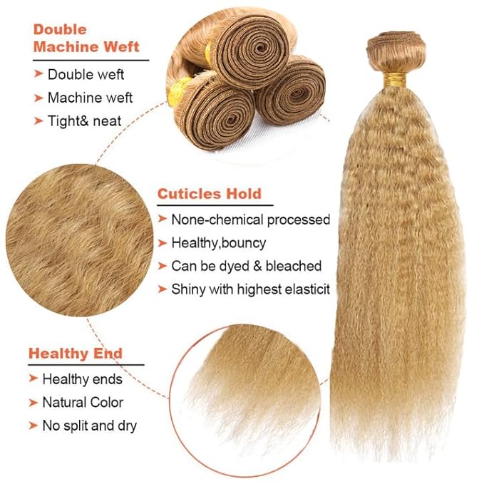 #27 Blonde Bundles Human Hair Yaki Straight Bundles 18 20 Inch Unprocessed Brazilian Virgin Hair Weave 2 Bundle Honey Blonde Human Hair Extensions