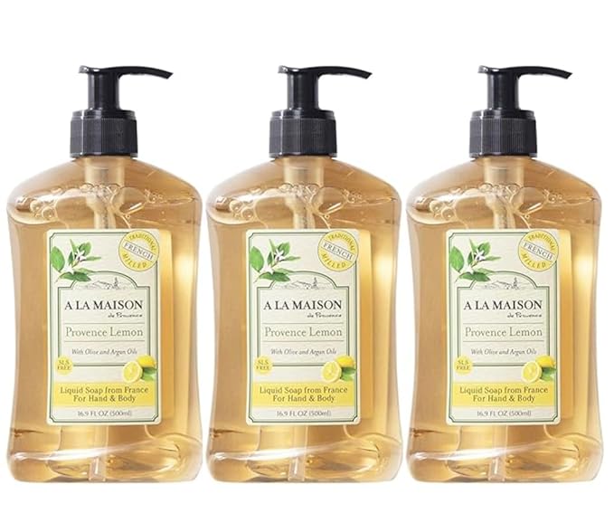 A LA MAISON Provence Lemon Liquid Hand Soap 16.9 Fl Oz - Natural Hand Wash Made with Essential Oils - Biodegradable, Plant-Based, Vegan, Cruelty-Free, Alcohol & Paraben Free (3 Pack)