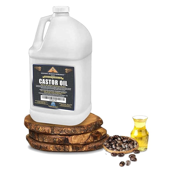 ANCIENT HEALTH REMEDIES Organic Unrefined Cold Pressed PURE CASTOR CARRIER OIL Bulk Wholesale Beauty, Hair Growth Moisturizing DIY Oil For Body Butter Skin Products & Skin Softening(INDIA) (1 gallon)