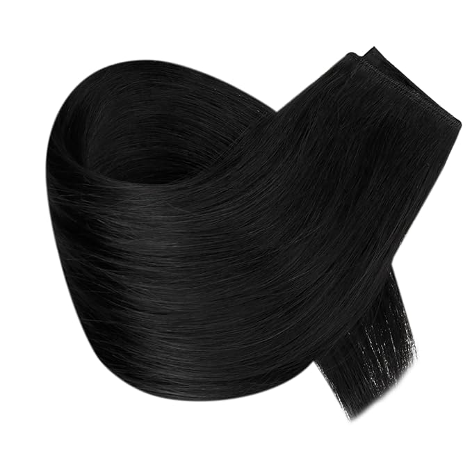 RUNATURE Wire Human Hair Extensions One Piece Clip in Wire Hair Extensions Real Human Hair Invisible Fish Line Extensions Add Hair Volume, 18 Inch 80g #1 Jet Black