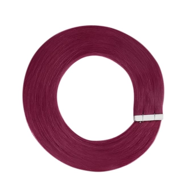 YoungSee Tape in Hair Extensions Real Human Hair Magenta Human Hair Extensions Tape in Color 20In Red Hair Extensions Tape in for Girls 10pcs 25g Tape in Extensions Magenta for Girls Party Highlights