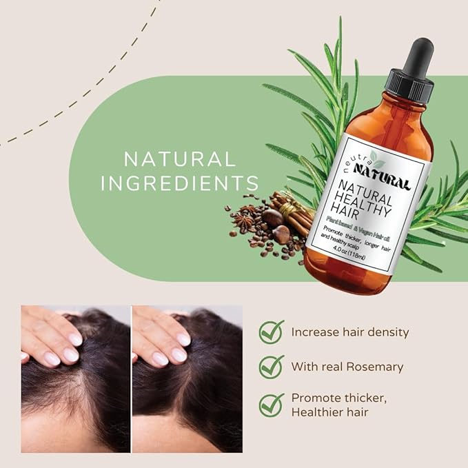 4Oz Plant Based Hair Oil. Neutral Natural Vegan Hair Oil, Tik Tok, Castor oil, Rosemary, Coffee, Cloves, Botanic Oil, Thicker Hair, Hair Growth,Veganic Clean Formula.