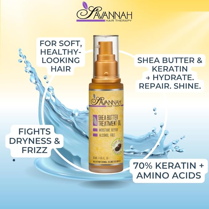 Hair Oil with Shea Butter for Frizzy, Dry & Damaged Hair, Hydrating Keratin Treatment Oil, 1.69oz/50ml