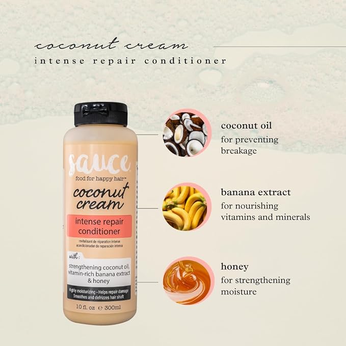 SAUCE BEAUTY Conditioner, Intense Repair Coconut Cream Conditioner (10 Fl Oz) for Dry, Damaged, Frizzy & Curly Hair, Revitalizing Coconut Oil, Banana & Honey, Paraben & Sulfate-Free