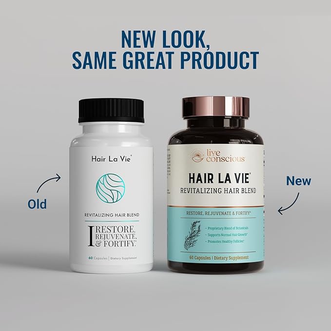 Hair La Vie Live Conscious Revitalizing Blend Hair Growth Vitamins for Women to Support Health of Hair - Supplements w/Biotin, Collagen & Saw Palmetto for Thick, Full Hair - 60 Caps