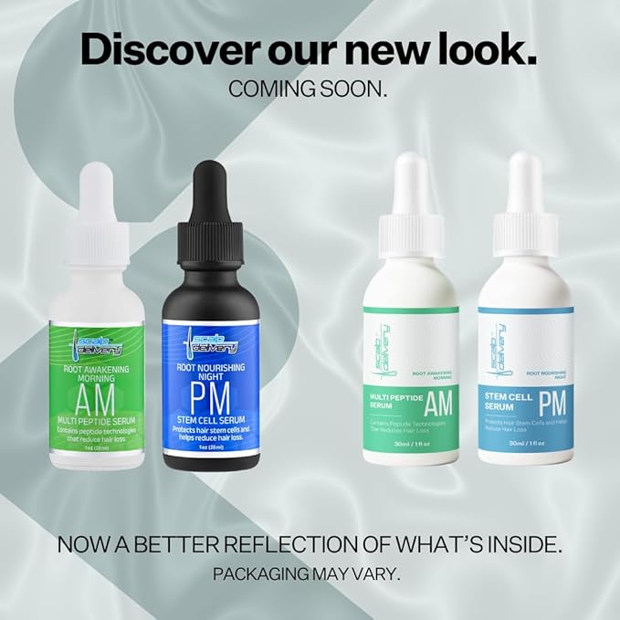Peptide & Stem Cell Hair Growth Serum, AM & PM Bundle – Formula with Apple Stem Cells for Thicker, Stronger Hair – Stem Cell Scalp Serum for Hair Growth and Nourishment for Men & Women